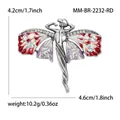 Squisita spilla ad ala d'angelo vintage con dettagli in smalto e strass brillanti - Stile Angelo Vintage (MM-BR-2232) / Argento Antico Rosso