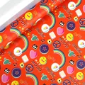Vibrant red cartoon gift wrapping paper with smiley face and rainbow patterns - Smiley Rainbow Orange / 50x70cm