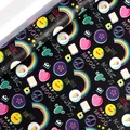 Vibrant cartoon gift wrapping paper with rainbow and emoji patterns for kids birthday - Smiley Rainbow Black / 50x70cm