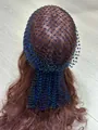Exquisite handmade black fishnet headpiece decorated with blue sparkling rhinestones for women - Black With Blue Crystal