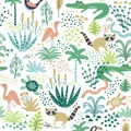 Seamless cute jungle animal pattern gift wrapping paper for children's birthday gift. - Jungle Cartoon / 50x70cm