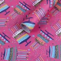 Vibrant magenta birthday wrapping paper roll featuring cute cake and star patterns - Birthday Cake Style / 50x70cm