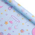 Light blue cartoon gift wrapping paper featuring cute baby themed patterns and stars - Moon / 50x70cm