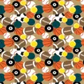 Seamless pattern gift wrapping paper featuring various sports balls like basketballs and footballs. - Diverse Ball Sports / 50x70cm