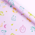 Pink children's gift wrapping paper featuring cute cartoon baby item and star patterns - Crib / 50x70cm