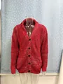 Detailed view of red marled knit cardigan for men on transparent mannequin - 3XL / Red
