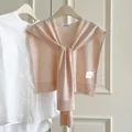 Elegante scialle in maglia sottile misto lana albicocca per un look da ufficio chic - Nudo