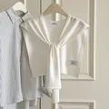 Elegante scialle in maglia bianca in misto lana per l'ufficio e il tempo libero - Bianco