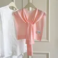 Elegant soft pink thin wool blend knitted shawl for summer office wear lightweight wrap - Pink