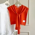 Soft orange wool blend knit shawl wrap for women, lightweight summer office shoulder capelet - Orange
