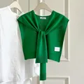 Stylish green wool blend knitted shawl thin summer capelet shoulder wrap for women - Green