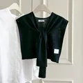 Thin black wool knitted shawl wrap for women, stylish office shoulder cover accessory - Black