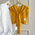 Lightweight yellow wool-blend knitted shawl shrug wrap for stylish office outfits - Turmeric