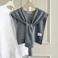 Grey knitted wool-blend shawl capelet for women, stylish office shoulder wrap accessory - Light Gray
