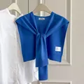 Elegant blue wool blend knitted shawl for women, thin summer style for office fashion - Klein Blue