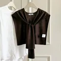 Elegant dark brown wool blend thin knit shawl wrap for women versatile office style - Dark Brown
