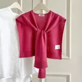 High-quality thin wool blend knit shawl shrug in magenta for office and summer wear - Deep Pink