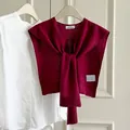 Elegant burgundy wool-blend knitted shawl wrap thin small shoulder cover for women - Angola Red