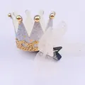 Pinza de pelo de corona de princesa con purpurina y lazo de tul blanco para fiestas - - / Pinza para el pelo de corona plateada (MC1553)