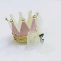 Pinza de pelo corona rosa brillante con lazo de malla para fiesta de cumpleaños niñas - - / Pinza para el pelo de corona rosa púrpura (MC1552)