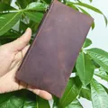 Vintage-Langbörse aus Crazy-Horse-Leder, schlanke Handy-Tasche in Dunkelbraun - Neu Rotbraun
