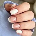 Classic white and French tip medium-long press-on nails for a chic and elegant manicure look - Medium-Length Square-Round Pure White And French Patchwork (CW1012)
