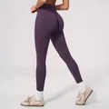 Leggings da yoga senza cuciture a vita alta con controllo della pancia viola scuro - S / Viola Prugna
