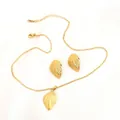 Elegant gold-plated jewelry set featuring textured leaf pendant necklace and stud earrings. - Leaf Texture Stainless Steel Style (E5229)
