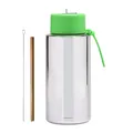 1L electroplated stainless steel water bottle with green lid, gold straw and brushset - 1000ml / Fluorescent Green + Plating Silver