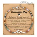 Bohemian 4mm natural stone beaded bracelet with stainless steel wave charm on graduation card - Wave Pendant Style (10) / With Card / Multicolor