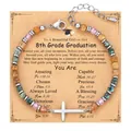 4mm natural stone beaded bracelet with stainless steel cross for 8th grade graduation - Cross Pendant Style (11) / With Card / Multicolor