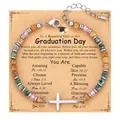 Bohemian 4mm natural stone beaded bracelet with a stainless steel cross gift card - Cross Pendant Style (12) / With Card / Multicolor