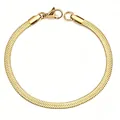 Gold titanium steel herringbone flat snake chain necklace with lobster clasp - 4mm x 21cm / Gold
