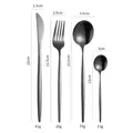 Black stainless steel cutlery set including knife fork and spoons with metric dimensions - Four-Piece Set / Black