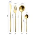 Golden stainless steel cutlery 4-piece set with dimensions and weight marked - Four-Piece Set / Gold