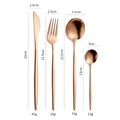 Rose gold stainless steel 4-piece cutlery set with detailed size and weight specifications - Four-Piece Set / Rose Gold