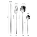 Professional silver stainless steel cutlery 4-piece set showing detailed dimensions - Four-Piece Set / Silver