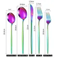 Rainbow iridescent stainless steel cutlery set with item dimensions and weights - Five-Piece Set / AB Color