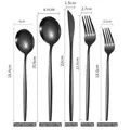 Specifications of black stainless steel cutlery set including knife spoons and forks - Five-Piece Set / Black