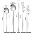 Stainless steel cutlery set dimensions for spoon, fork, and knife variant - Five-Piece Set / Silver