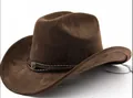 Klassischer brauner Western-Cowboyhut aus Wildleder mit geflochtenem Lederband - M(56-59CM) / Kaffeebraun