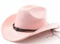 Modischer hellrosa Wildleder-Western-Cowboyhut mit breiter Krempe und geflochtenem Band - M(56-59CM) / Rosa