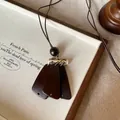 Collana lunga minimalista da donna con pendenti in legno marrone scuro, stile vintage - Collana geometrica a tre pezzi caffè