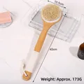 Long handle bamboo bath brush with natural pig bristles for skin exfoliating and body cleaning - 40x10.5cm Bamboo Long Handle Round Brush with Cotton Rope