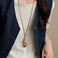 Collana lunga in legno stile cinese minimalista da donna maglione - Collana Cerchio a Goccia d'Acqua
