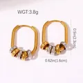 Gold rectangular titanium steel hoop earrings featuring dangling mixed color rings - Gold Two-Tone Ring Rectangular Dangle (BJGE1580)