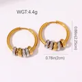 Two-tone stainless steel hoop earrings with movable beads and dimensions. - Gold Spliced Movable Bead Earrings (BJGE1656)