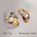 Large two-tone petal-shaped stainless steel earrings in elegant gold and silver finish - Gold Wavy Petal Color Block Studs (BJGE2098)