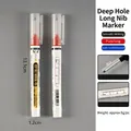 Extra-long 20mm nib marker pen with integrated ruler for deep hole marking - Oil-based Long Tip / Large Capacity / Red
