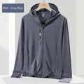 Men's professional gray blue hooded ice silk sun protection jacket with UPF 50+ rating - L / Men's Gray Blue